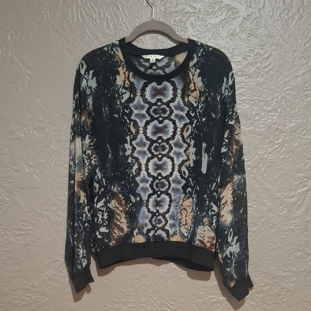CAbi Women's Blue and Brown Patterned Top Size M